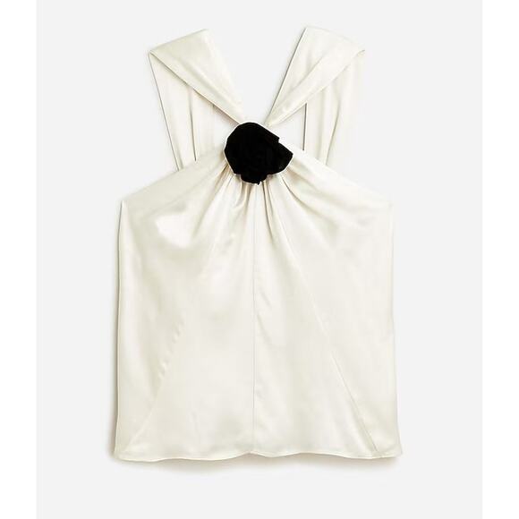 NWT J.Crew Collection Rosette Halter Top in Luster Crepe 2XL Bridal Minimalist - Picture 1 of 8